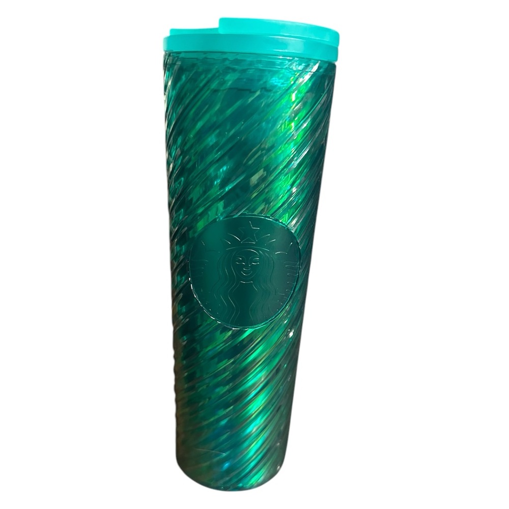 Starbucks Holiday Collection 2022 Green Candy Swirl Iridescent Tumbler Cup